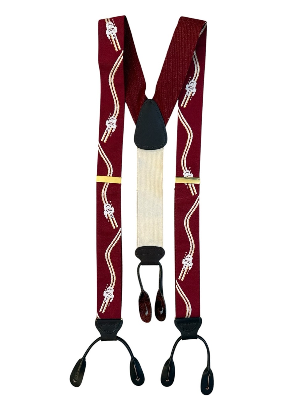 Vintage Trafalgar Limited Edition Silk Braces Suspenders Skier Motif Maroon Red